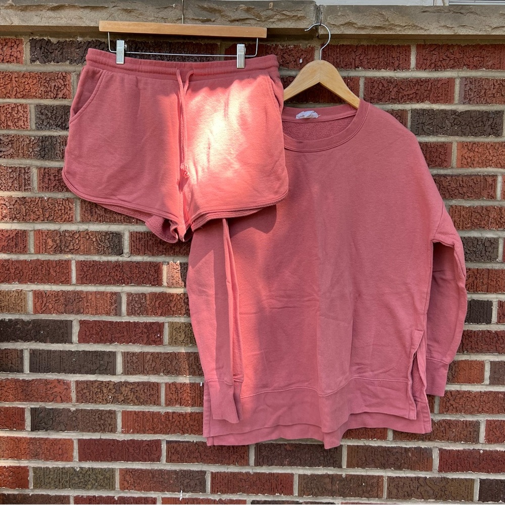 Olive & Oak Dusty Mauve Pink Sweatshirt and Lounge Shorts Set